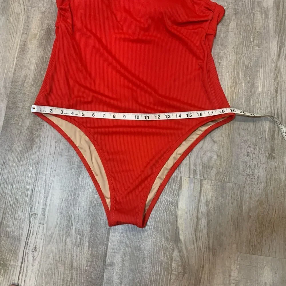 NWT Women's Ribbed Asymmetrical One Shoulder One Piece Swimsuit - Shade …